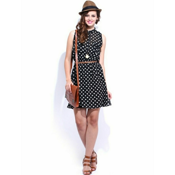 American Rag Polka Dot Collared Dress Black - Picture 3 of 12